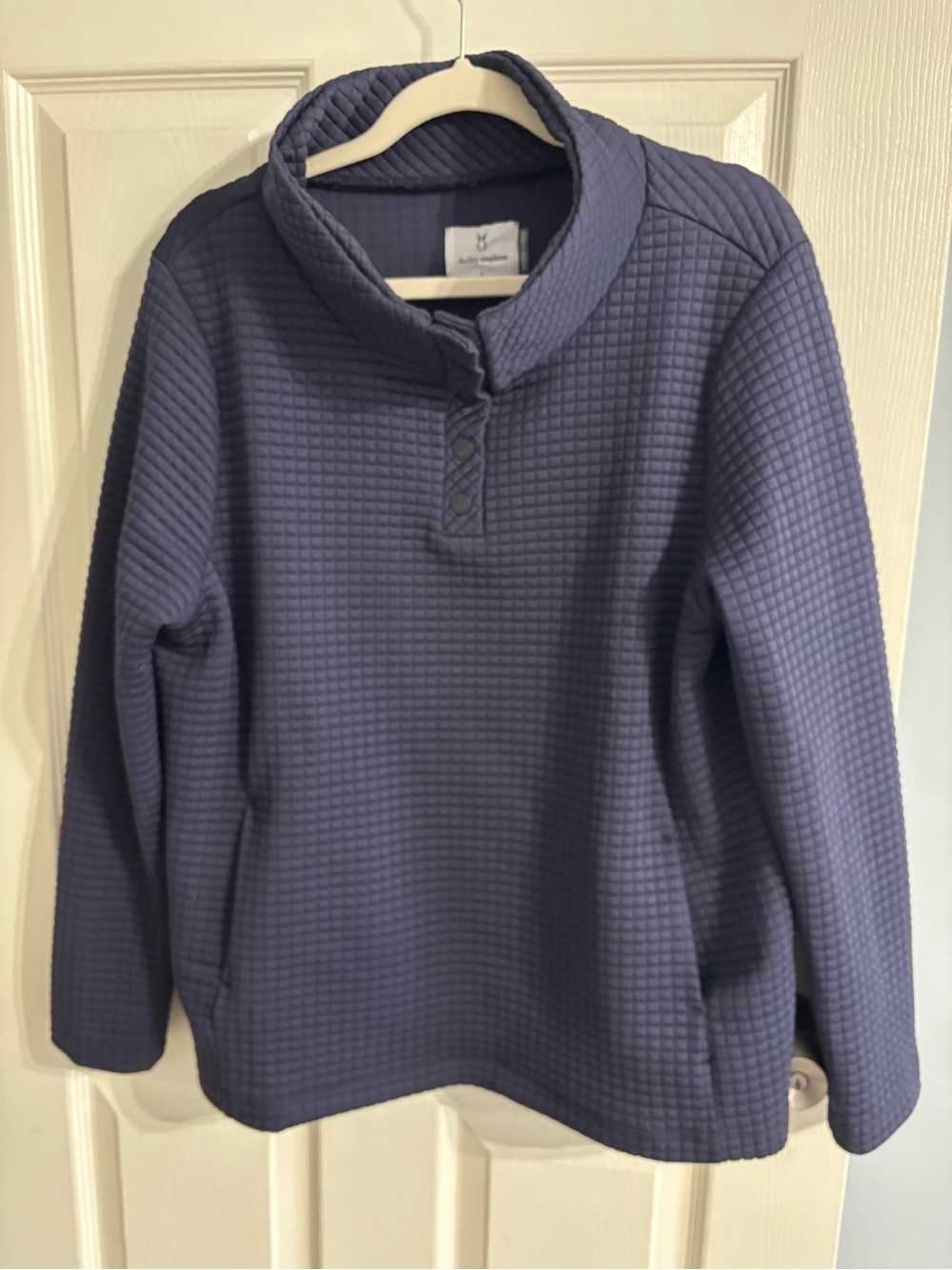 Dudley Stephens Quilted Button-Neck Pullover in Navy